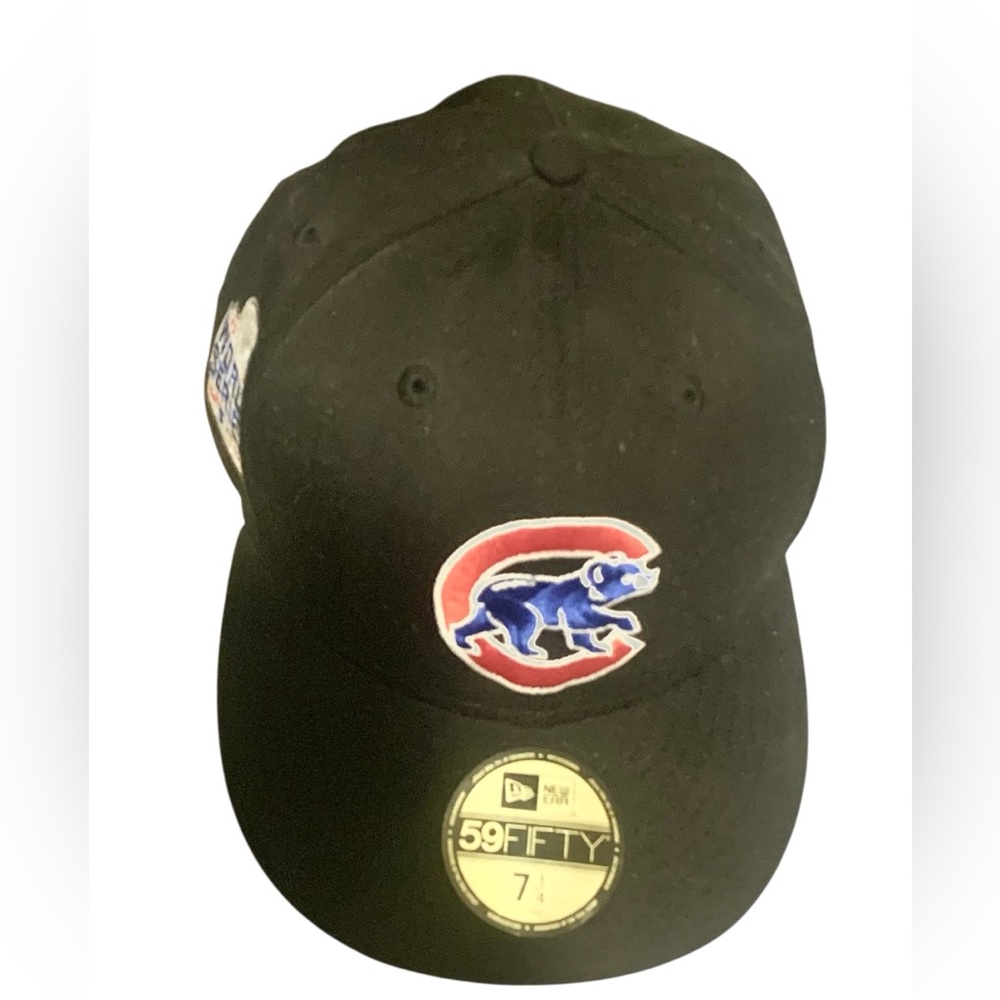 Chicago Cubs New Era Black Hat Fitted 7 1/4 World Series 2016 Pink Bottom READ